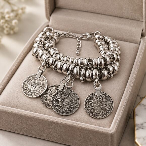 Jewelry - Nova Bohemian Coin Charm Statement Bracelet